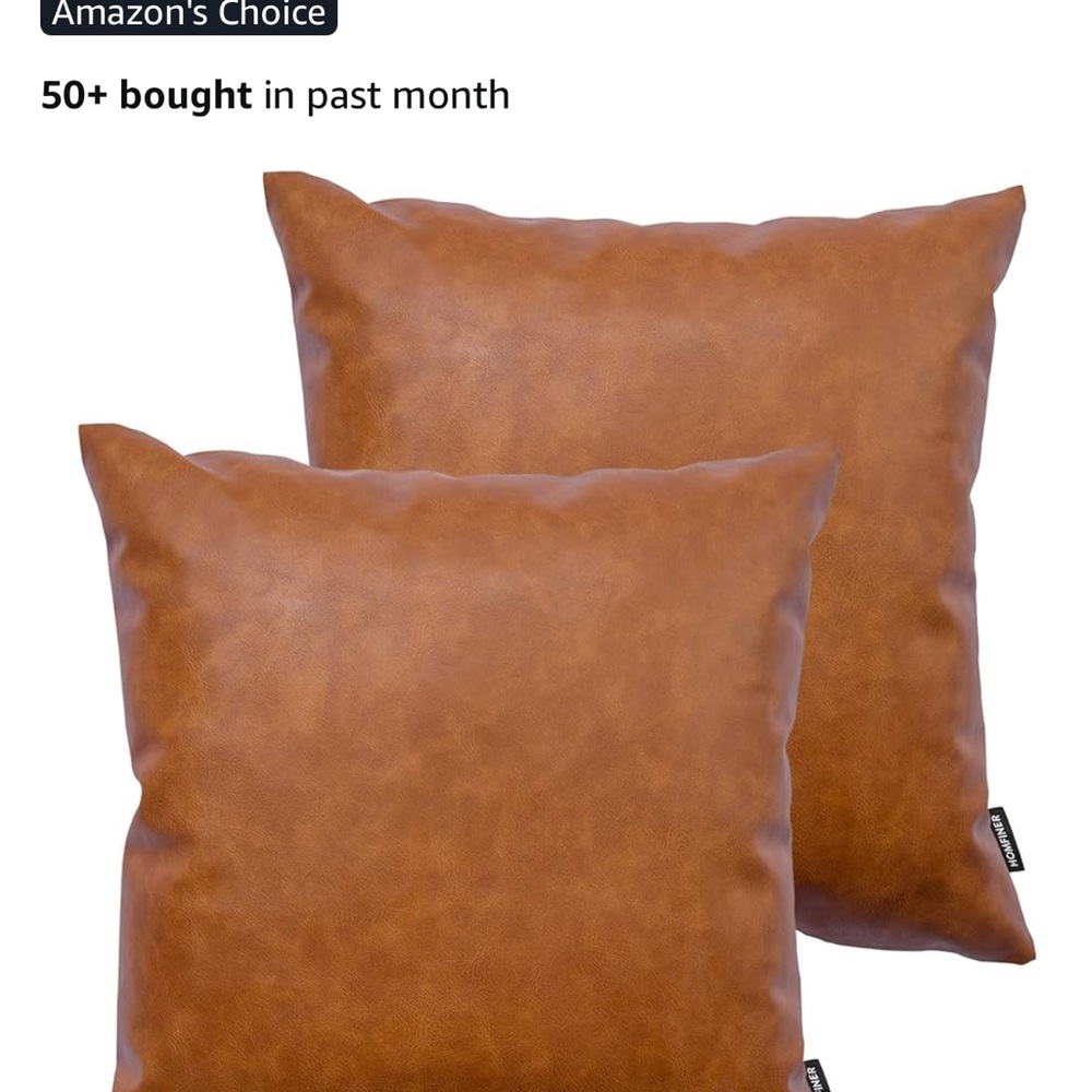 Elegant Tan Faux Leather Throw Pillow Set